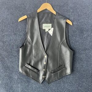 Amilano Collection Vest Mens Medium Faux Leather Biker Western Button Up Poly